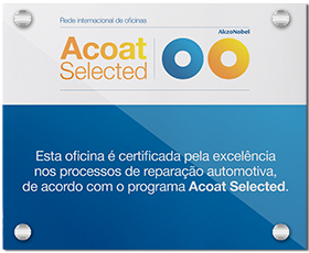O certificado Acoat Selected reconhece que nossa oficina atende aos mais altos padrões de excelência em processos de reparação automotiva exigidos pelo programa.